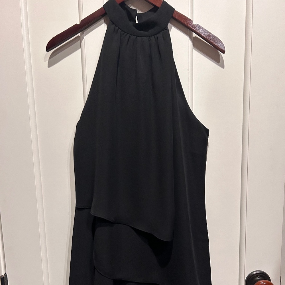 Laundry by Shelli Segal Sleeveless Halter Tiered Trapeze Dress 4 Black
